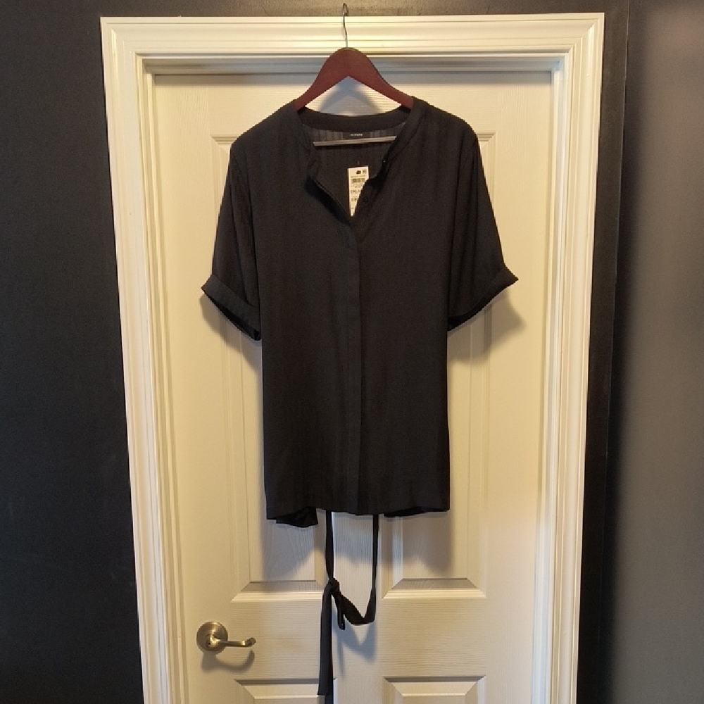Alfani Black Women's Blouse with Tie Detail XXL